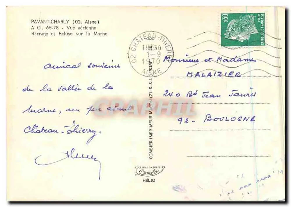 Pavant-Charly — Stauwerk und Schleuse auf der Marne — Drucker Combier - Rückseite