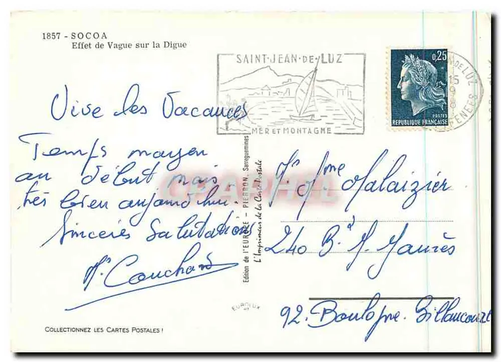Efeito de Onda na Dique — Saint-Jean-de-Luz — Edição da Europa, Sarreguemines - Verso