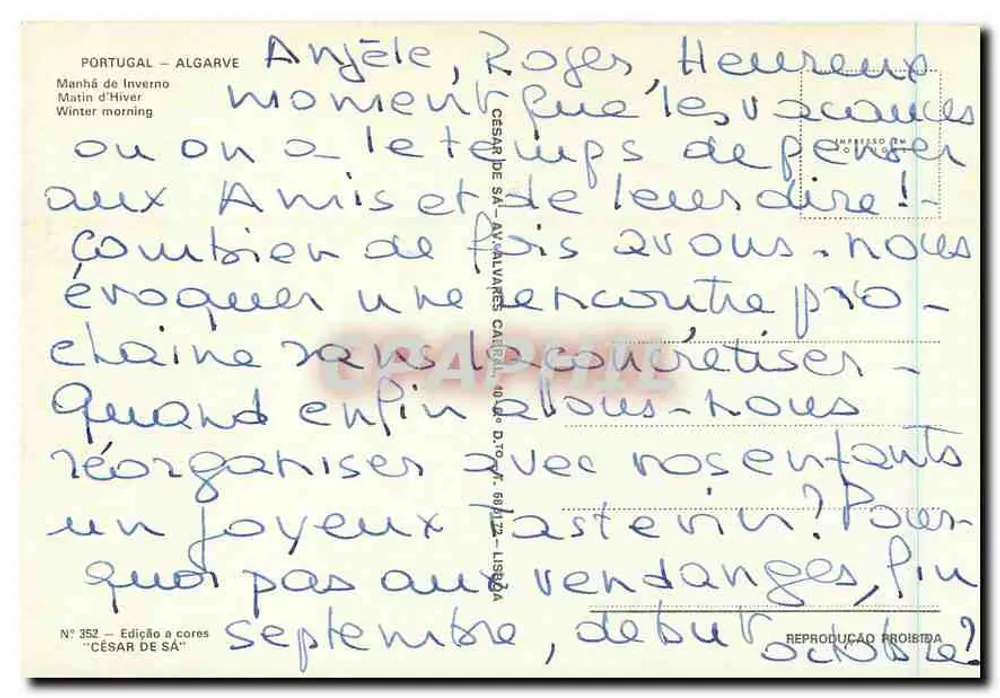 Portugal - Algarve — Manhã de Inverno — Edição César de Sá, n° 352 - Verso