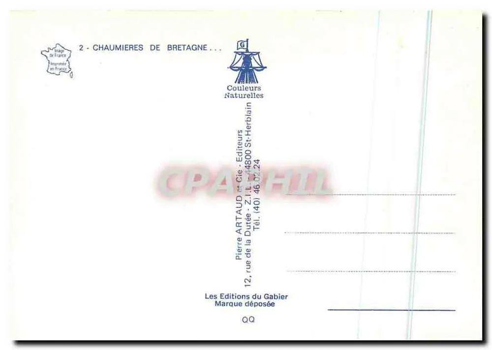 Chaumières Bretanii — wydawca Pierre Artaud i Cie, 48000 St-Herblain - Rewers