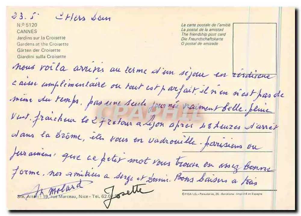 Cannes — Jardins na Croisette — editor FISA I.G. - N° 5120 - Verso