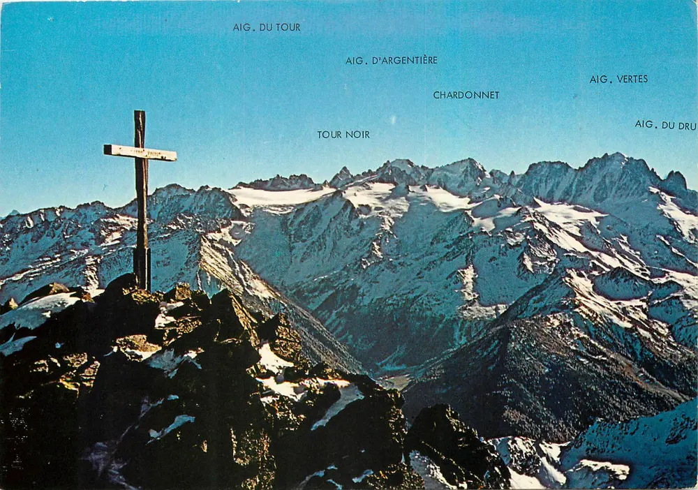 Panorama von Aigues-Mortes — Schneebedeckte Berge mit Kreuz im Vordergrund — n° 12054 - Vorderseite