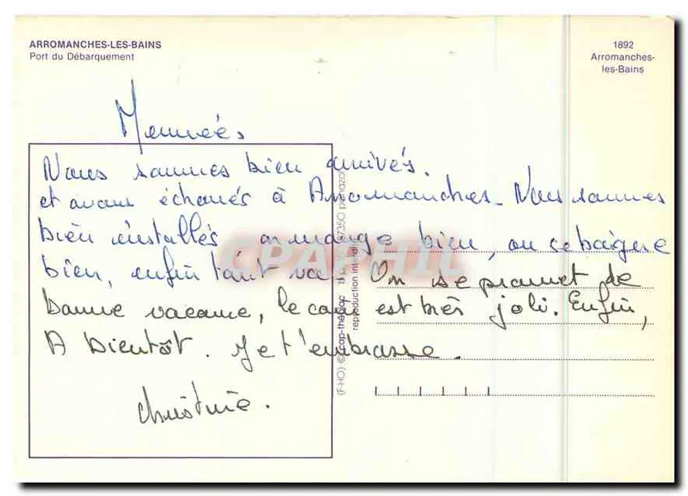 Arromanches — Wraki deszczu, efekt fali, port i muzeum, Najświętsza Pani Maryja Płynąca — wydawca Carpentier (archte) - Rewers