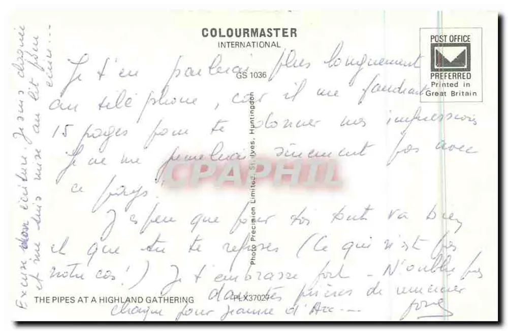As pipes em uma reunião highland — Coloumaster International, n° GS1036 - Verso
