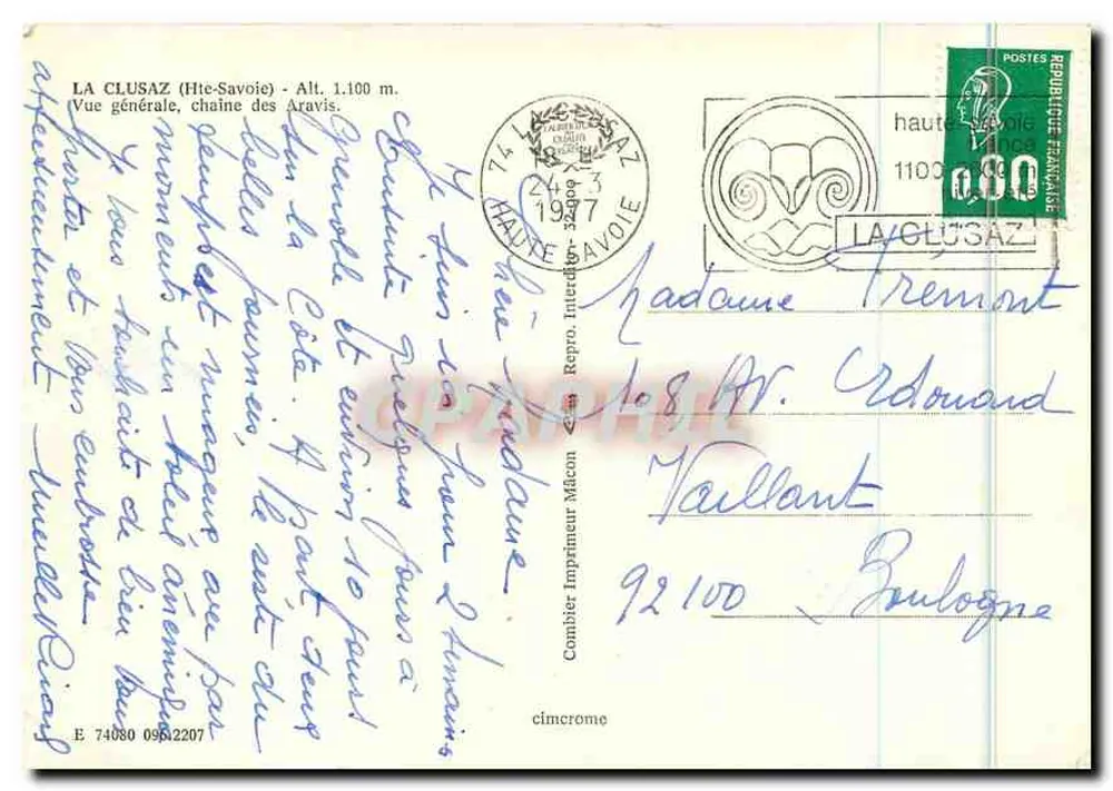 La Clusaz (Haute-Savoie) — Allgemeiner Blick, Aravis-Kette — Repro Imprimeur Mâcon - Rückseite