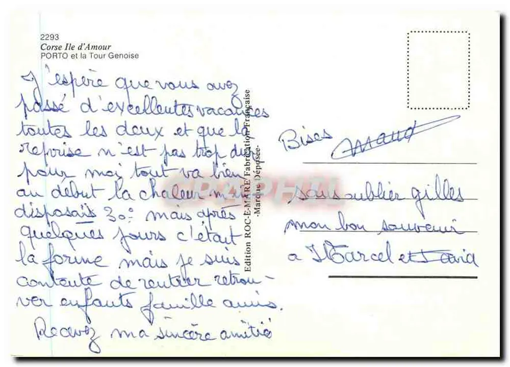 Porto — Corse Ile d'Amour — Édition ROC-E-MARIE - Verso