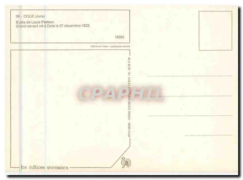 Büste von Louis Pasteur — Dole — Éditions nivernaises - Rückseite