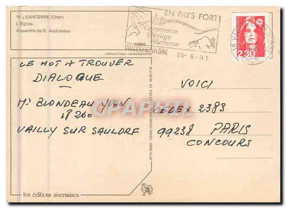 Igreja de Sancerre — desenho segundo G. Audusseau — edições rivernais - Verso