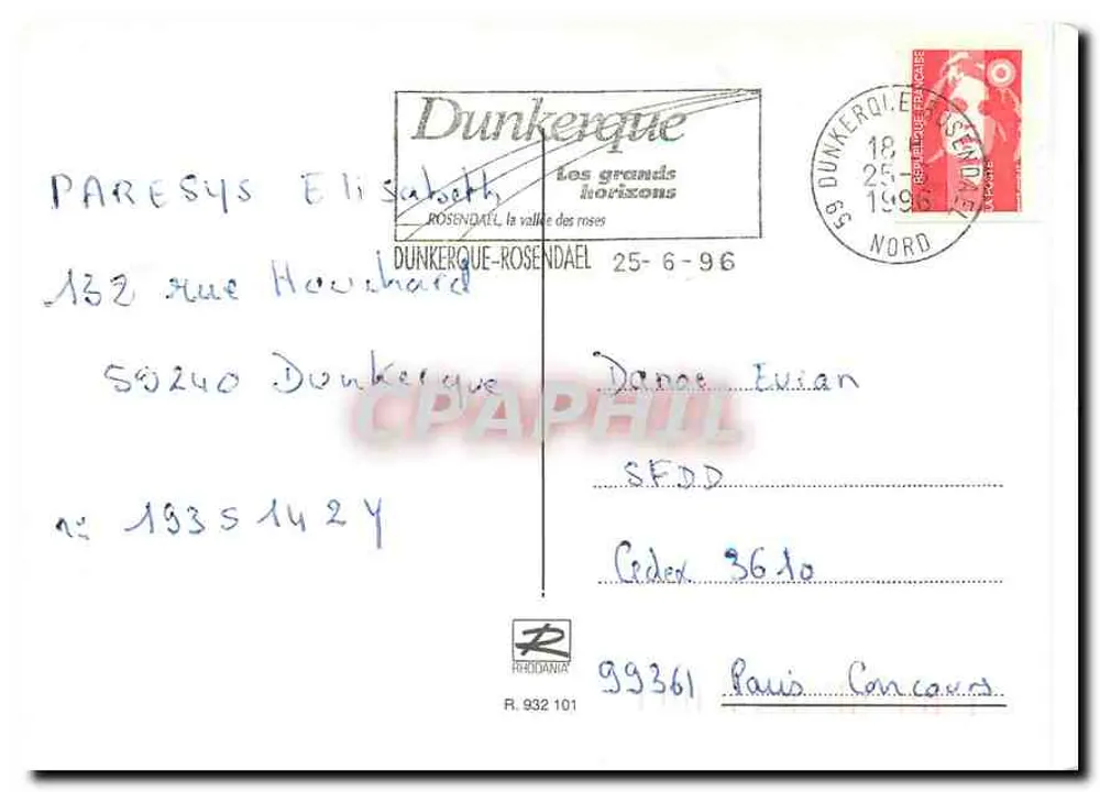 Mulher com cesta de pêssegos — paisagem rural — Dunkerque-Rosen dael - Verso