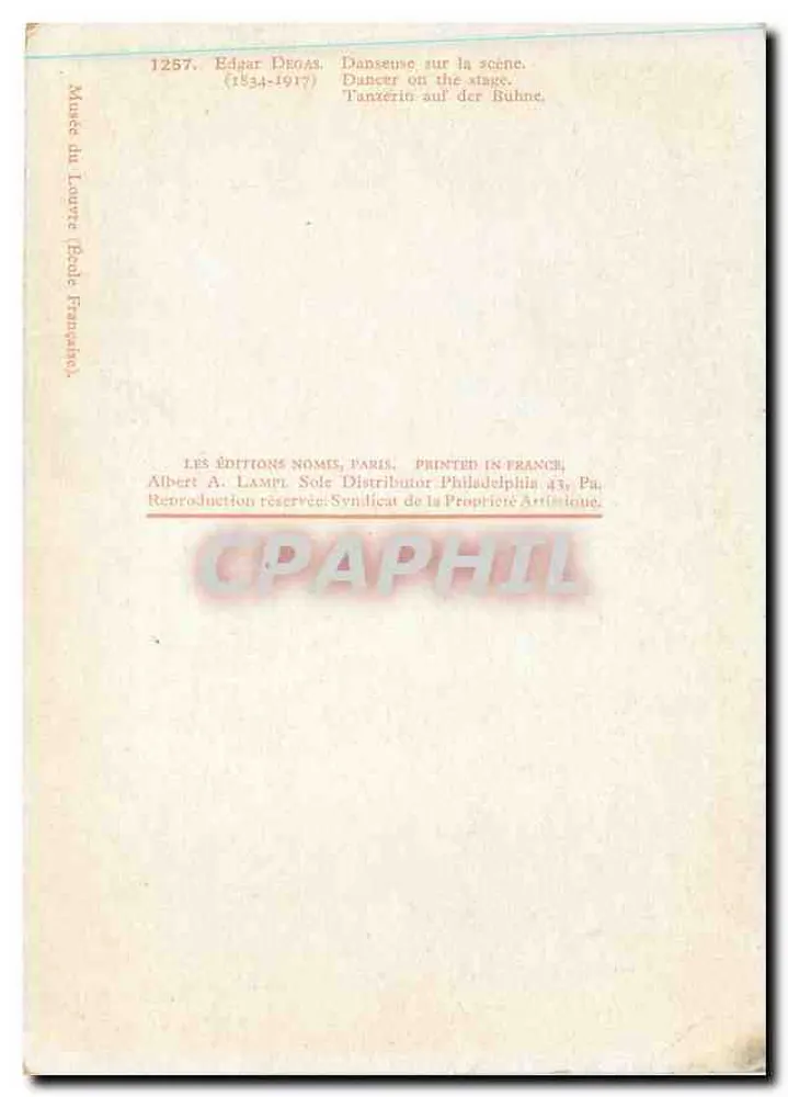 Tänzerin auf der Bühne — Reproduktion von Edgar Degas (1834-1917) — Les Éditions Nomis, Paris - Rückseite