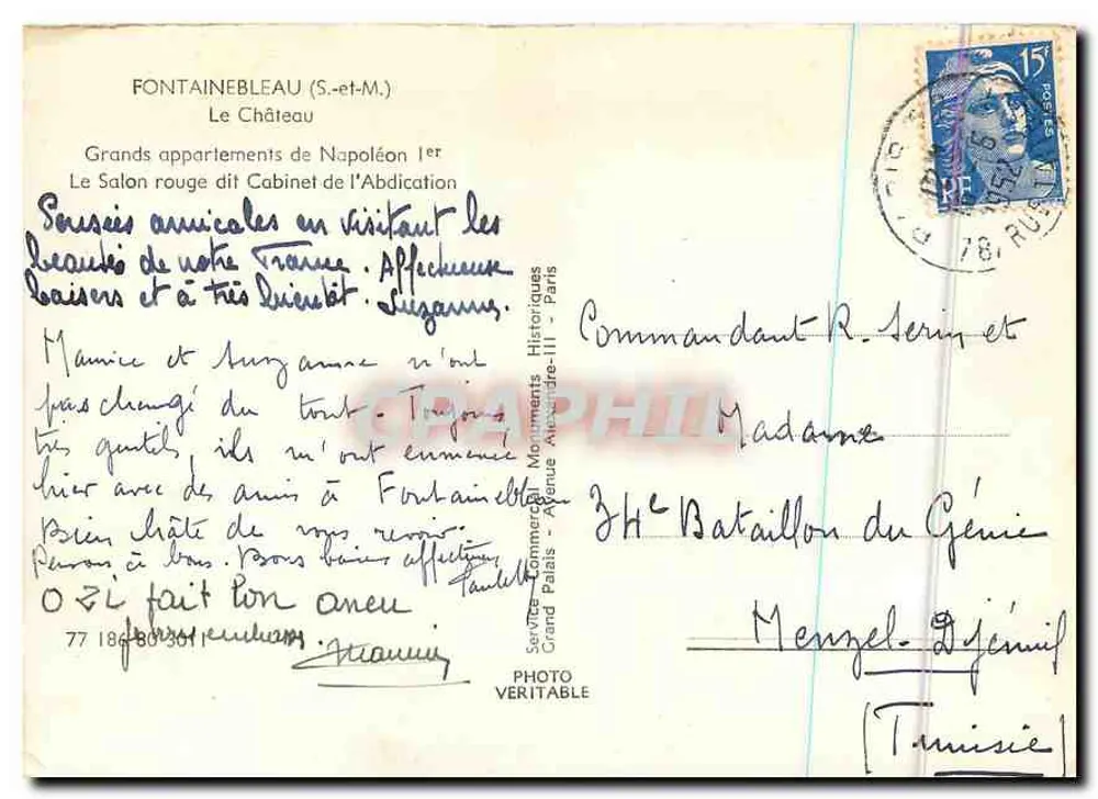 Fontainebleau (S.-et-M.) — O Castelo, Grandes apartamentos de Napoléon Ier, O Salão vermelho chamado Cabinet de l'Abdication — Service Commercial Monuments Historiques, Paris - Verso