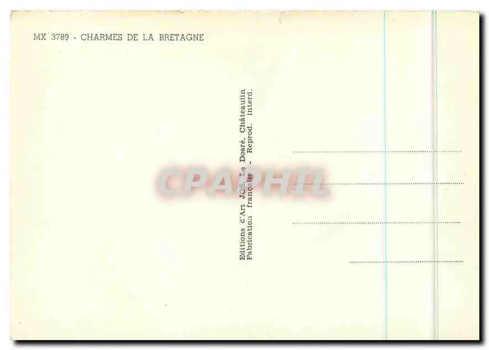 Bretagne — Ilustrowana kartka pocztowa z miejscami i postaciami — Wydawnictwo Sztuki Jos. La Doaré - Rewers