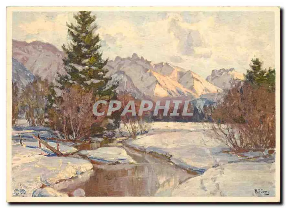 Jüller-Tal — zimowy krajobraz z potokiem i górami — R.F. Curry, n° 2225 - Awers