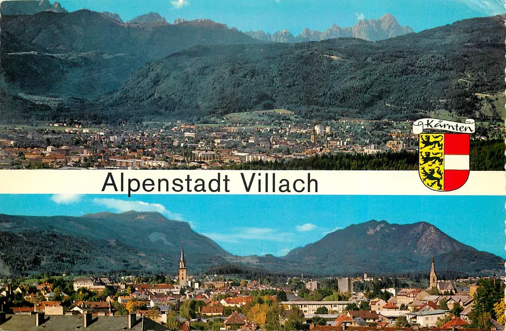 Cidade das Alpes Villach — vista panorâmica — Verlag Hans Hudek, Villach - Frente