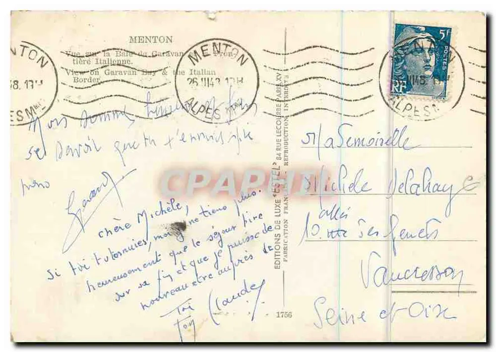 Vista da Baía de Garavan — Menton — Editor Ertal, n° 1756 - Verso