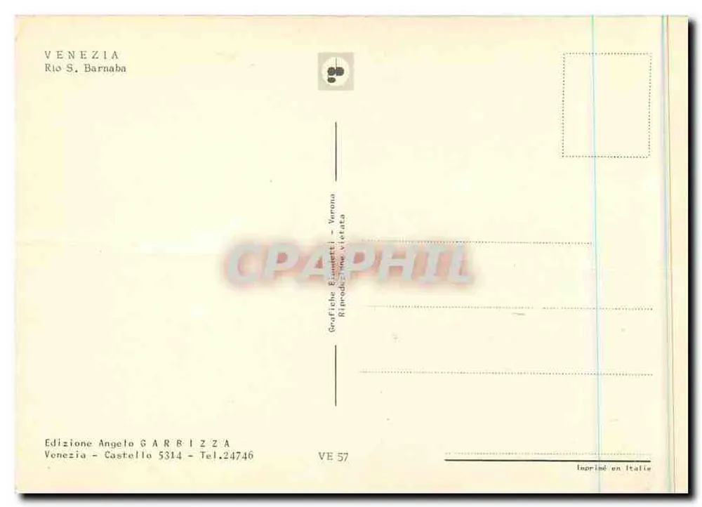 Veneza — Rio de San Barnaba — Edição Angelo GARRIZZA, n° VE 57 - Verso
