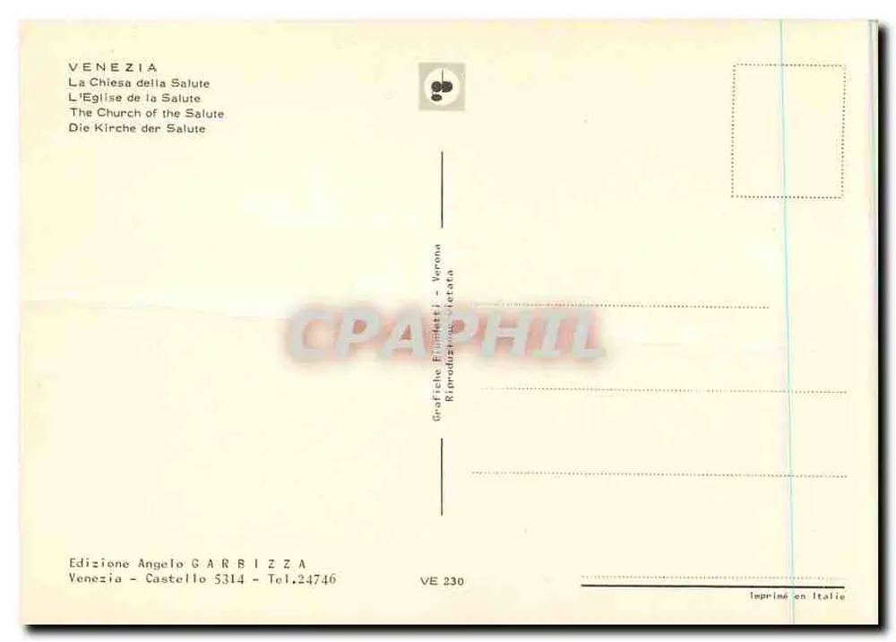 Venice - The Basilica of the Salute — Edition Angelo Garbizza, no. VE 230 - Back