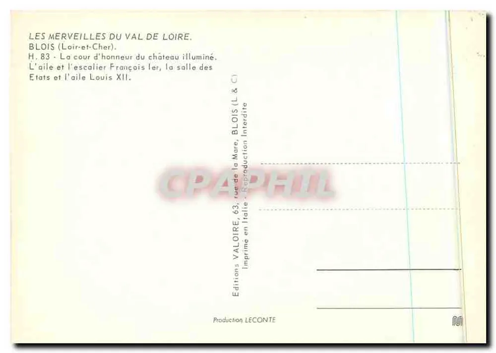 BLOIS (Loir-et-Cher) — Ehrenhof des Schlosses beleuchtet — Editions VALOIRE, H. 83 - Rückseite