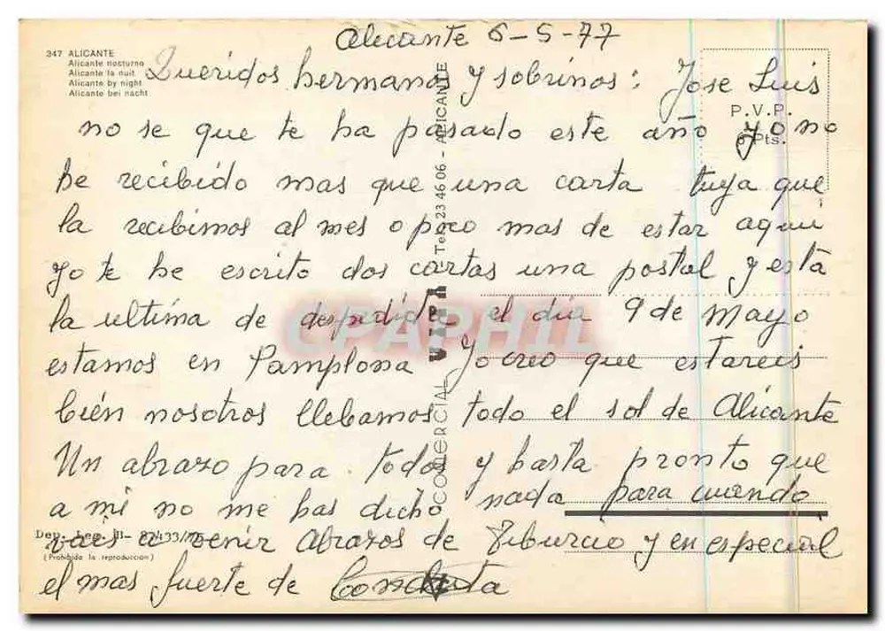 Alicante — Falò notturno — P.V.P. n° 347 - Verso