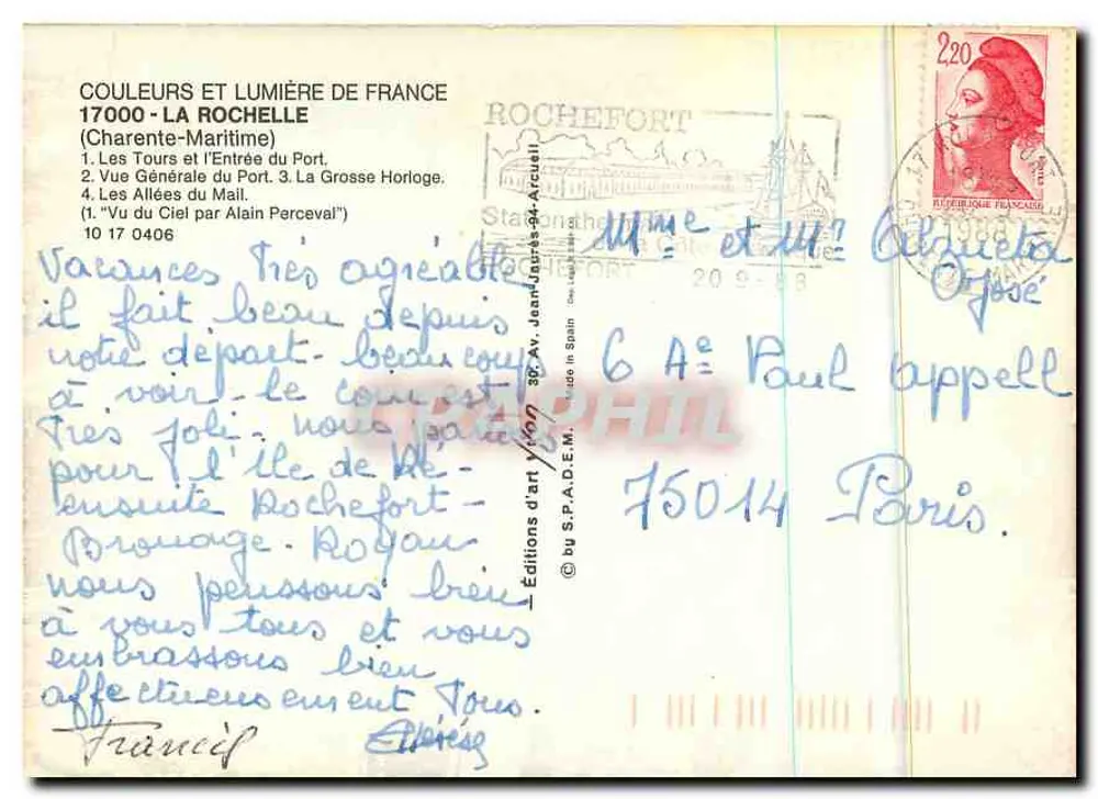 La Rochelle — Cidade Fortificada — Edições de Arte S.P.A.D.E.M. - Verso