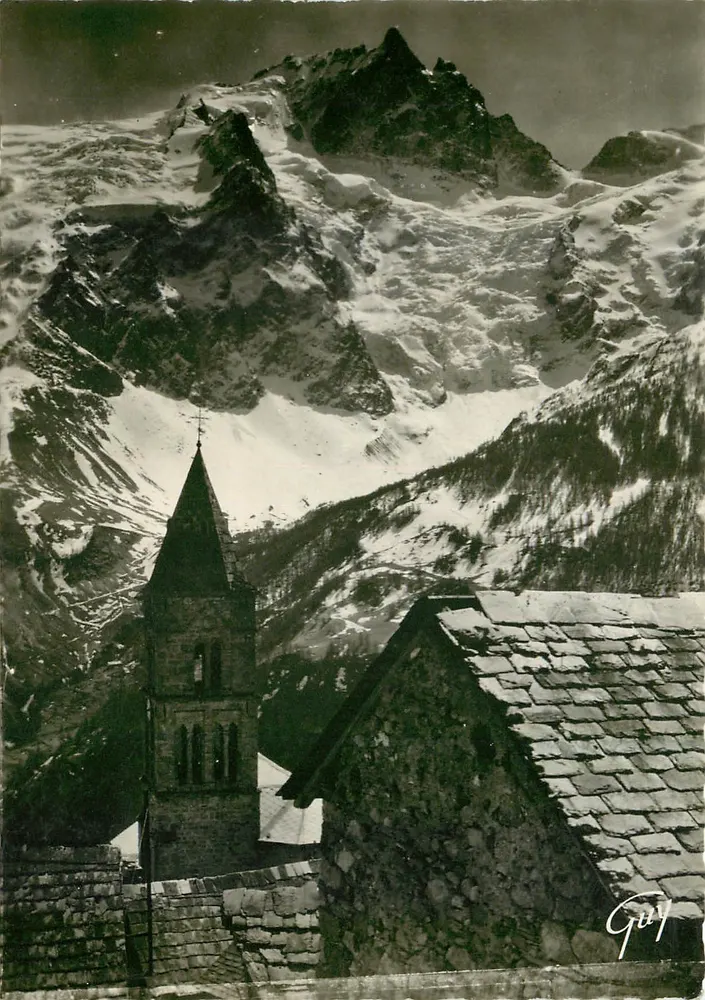 La Grave-en-Qysans — Glockenturm der romanischen Kirche des Rameau des Terrasses und der große Gipfel der Meije (3983 m) — Ed. d'Art GUY, Nr. 1140 - Vorderseite