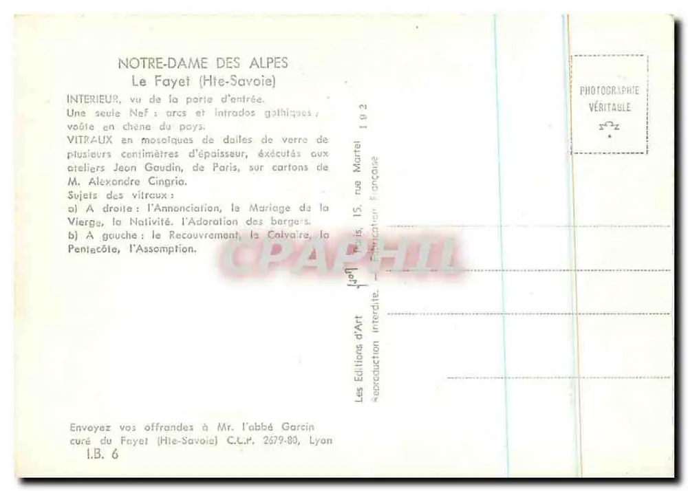 Notre-Dame des Alpes — Innenraum — Les Éditions d'Art, Paris - Rückseite