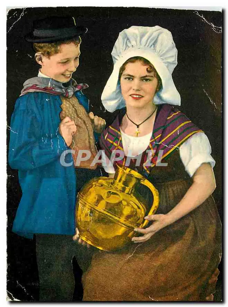 Criança e mulher em traje tradicional — A Normandia pitoresca — editor La Normandie Pittoresque, n°71 - Frente