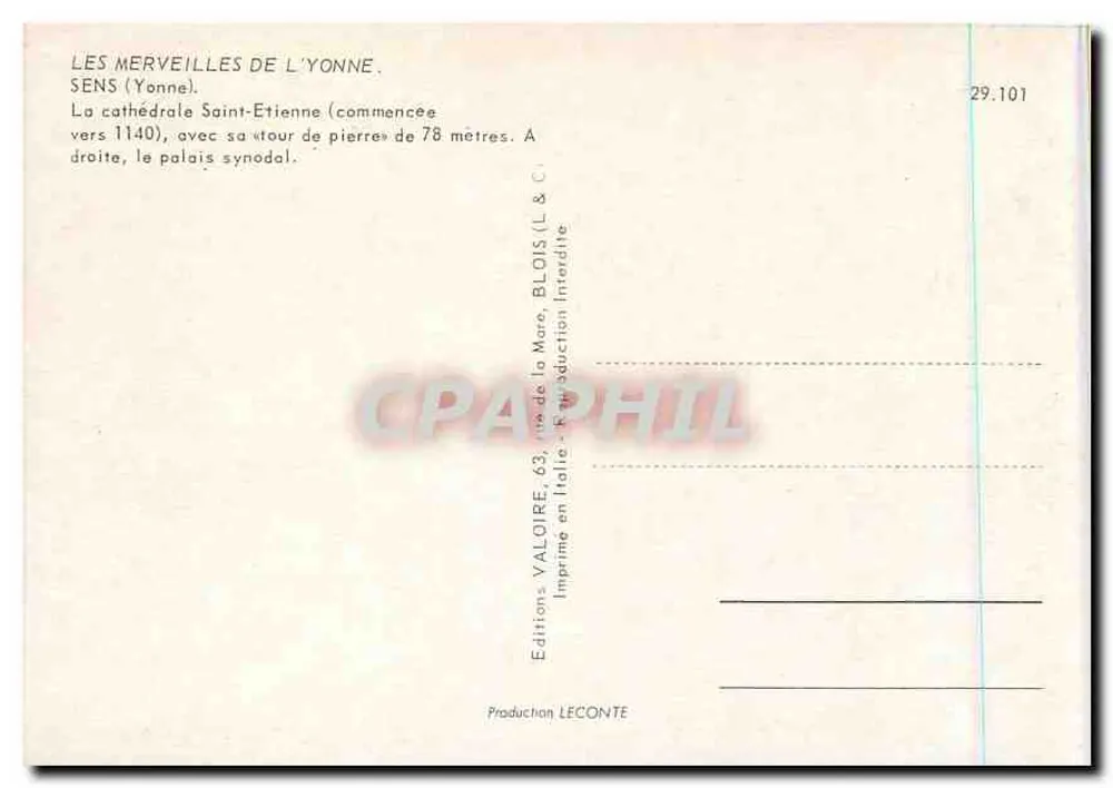 Sens (Yonne) — Kathedrale Saint-Étienne und Synodalpalast — Editions Valoire - Rückseite