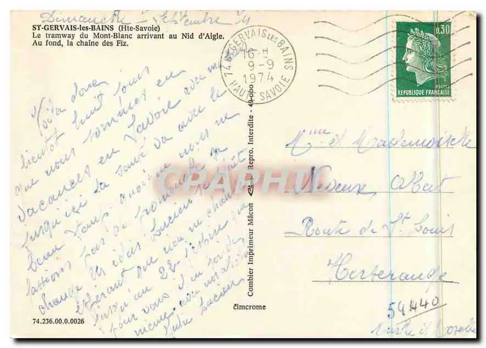 Mont-Blanc-Zug — Nid d'Aigle — Combiner Imprimeur Mâcon - Rückseite