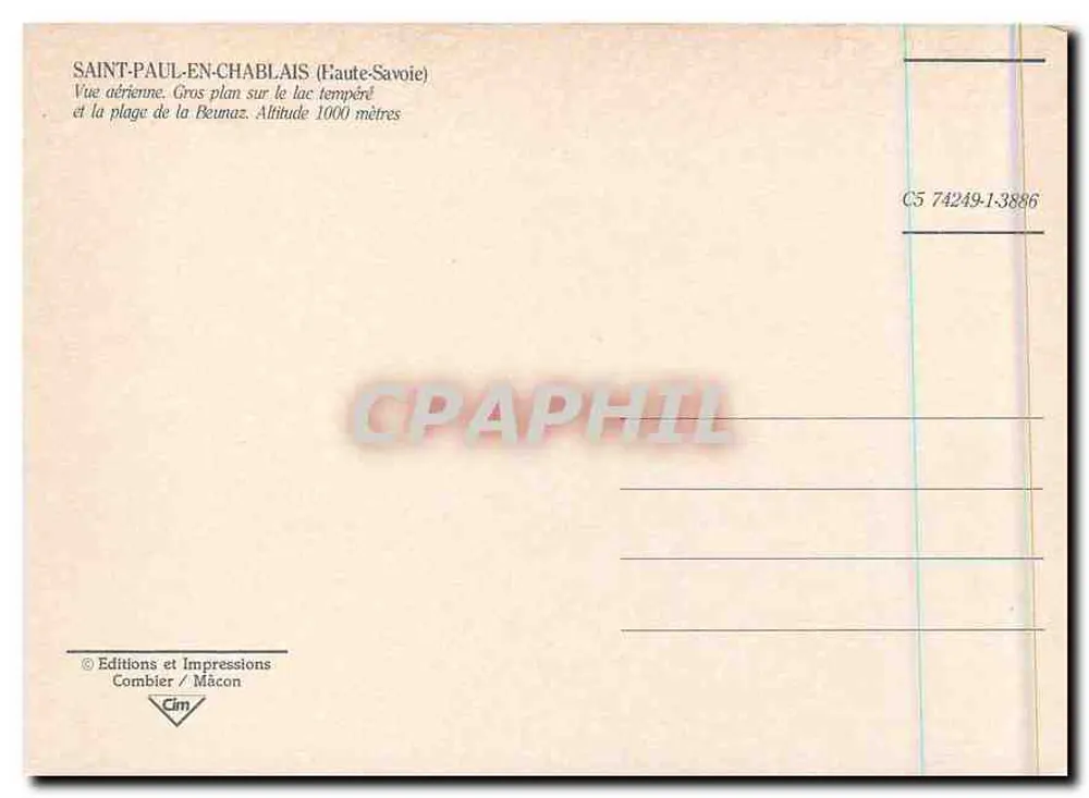 Saint-Paul-en-Chablais — Luftbild des Sees Beunaz und seines Strandes — Éditions Combier / Mâcon - Rückseite