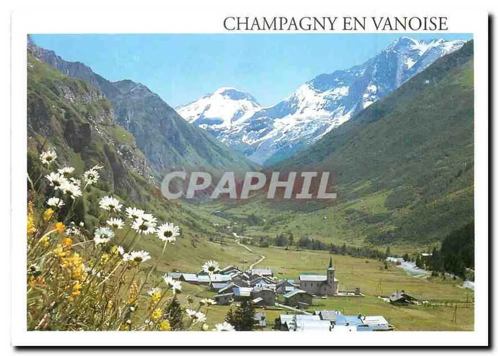 Champagny en Vanoise — vista panorámica con montañas nevadas - Anverso