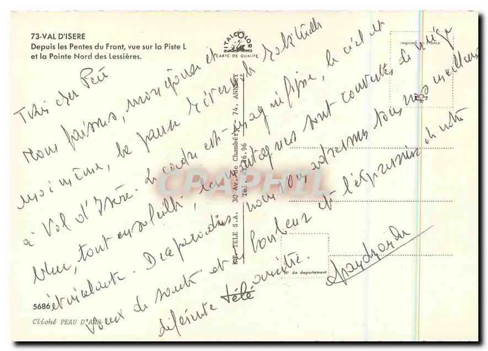 पेंटेस डू फ्रॉंट आरा ला पॉइंट नॉर्ड डेज़ लेस्सियर्स के दृश्य — 73-वैल डी इसेर — प्रकाशक प्री-टेले स.ए. - पीछे