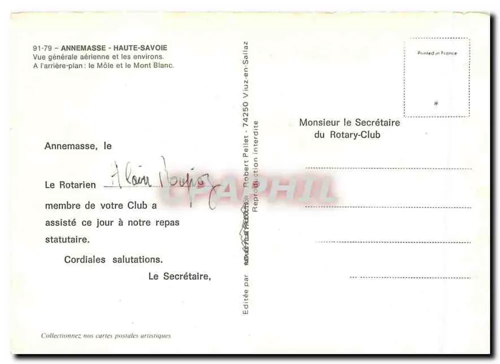 Annemasse - Haute-Savoie — Allgemeine Luftaufnahme und Mont Blanc — Verlag Robert Pellet - Sellaz - Rückseite
