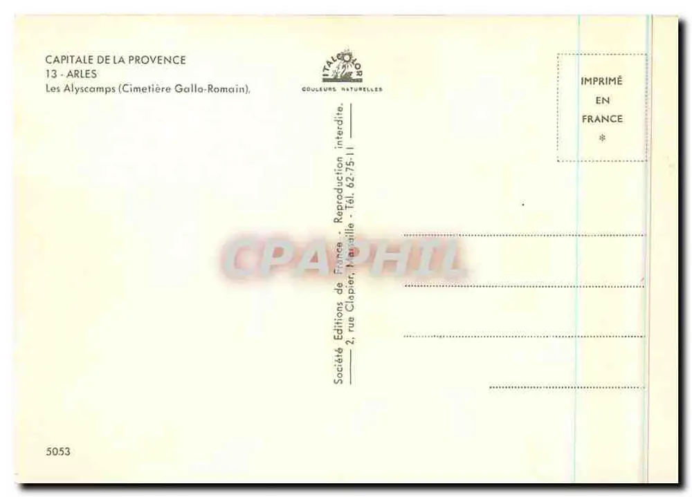 Les Alyscamps — Cemitério Galo-Romano — Éditions Naturelles - Verso