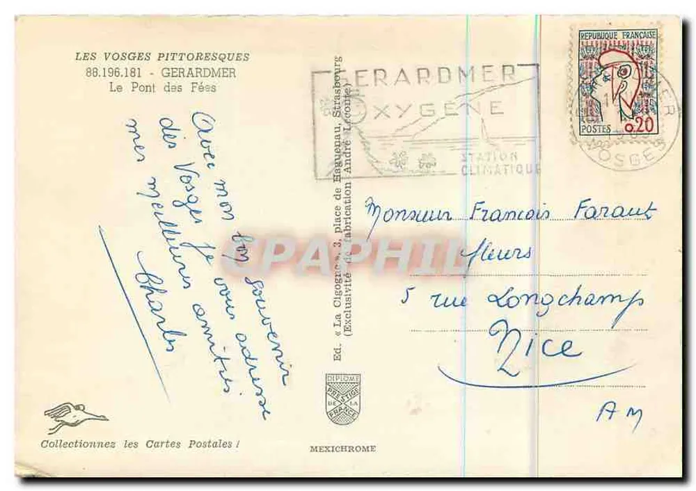 O Ponte das Fadas — Os Vosges Pitorescos — Ed. Diplôme de la France - Verso