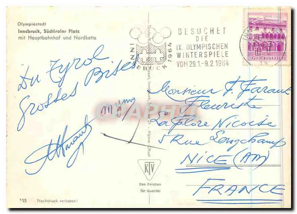 Innsbruck, Südtiroler Platz — Hauptbahnhof und Nordkette — éditeur KTV, n° 115 - Verso