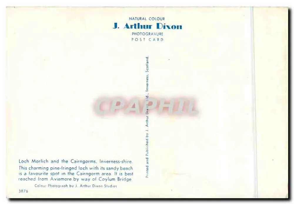 Loch Morlich — lac entouré de pins et plage de sable — J. Arthur Dixon - Verso