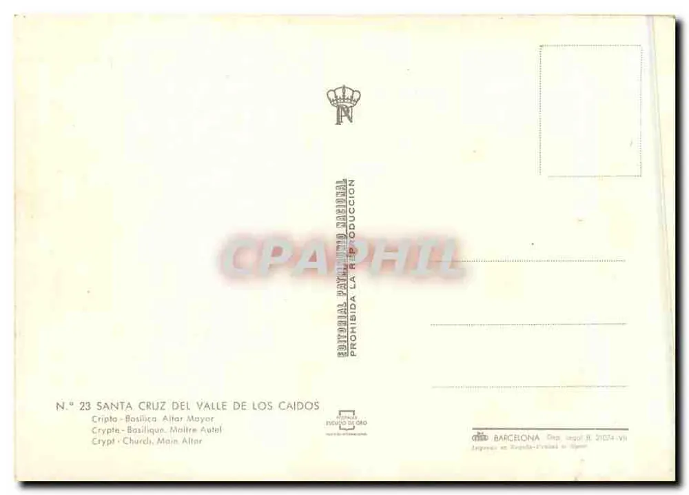 Santa Cruz del Valle de los Caídos — Cripta-Basílica, Altar Mayor — Editorial Patriótica Nacional - Reverso