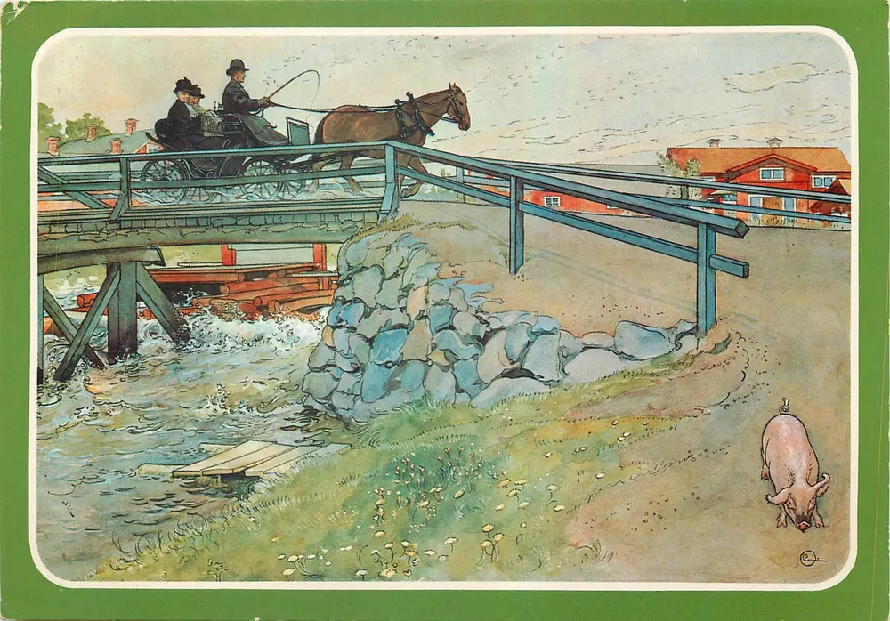 Landschaftsszene mit Kutsche — Carl Larsson, Bron, Aquarell 1894 — Verlag Giovanni Trimboli - Vorderseite