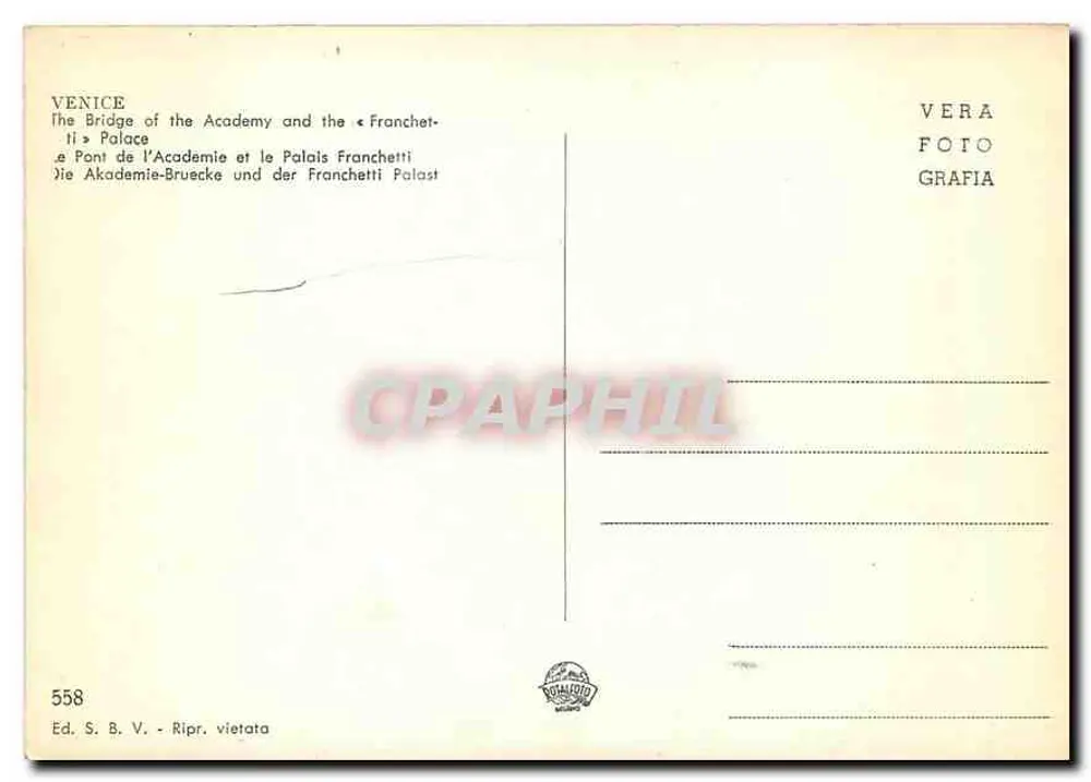 Venetië - Brug van de Academie en Palazzo Franchetti — Ed. S. B. V. n° 558 - Achterkant