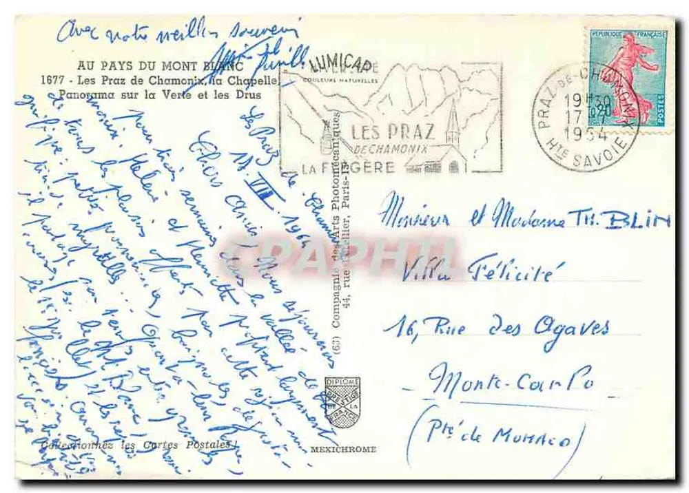 Les Praz de Chamonix — Chapelle — Éditeur La Frégère, n° 1677 - Verso