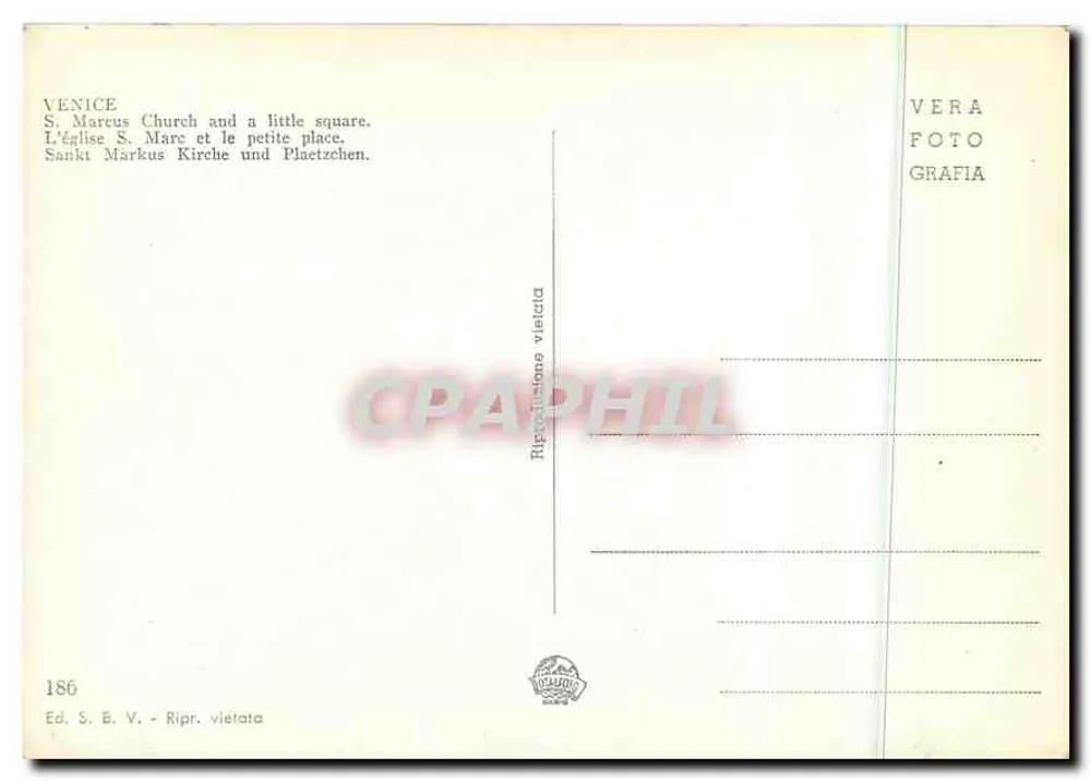 Veneza - Basílica de São Marcos e a Piazzetta — Ed. S. B. V. n° 186 - Verso