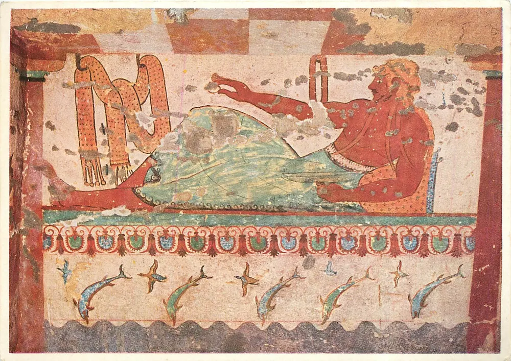 Etruskische Bilder von Tarquinia — Grab der Leonesse (Detail) — A. Natrrello Editore, Mailand - Vorderseite