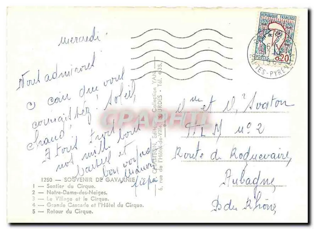 Gavarnie — Widok panoramiczny na wysepkę i statuę Najświętszej Panny Maryi z Nowych Śniegów — wydawnictwo YAN, nr 4 - Rewers
