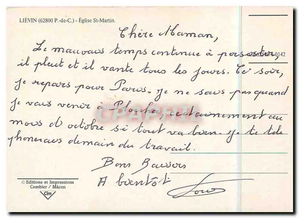 Liévin — Kerk van Sint-Maarten — Uitgaven en Drukken Combier / Mâcon - Achterkant