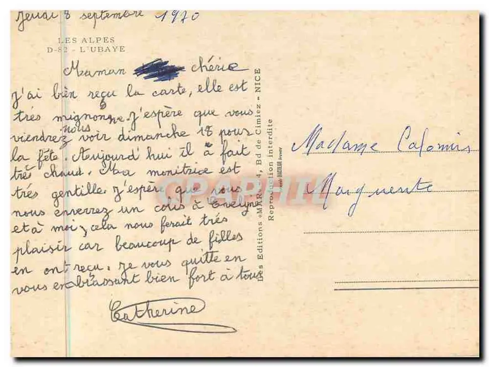 Alpy — Ubaye — Wydawnictwo « M.E.R. » - NICE, numer serii nieczytelny - Rewers