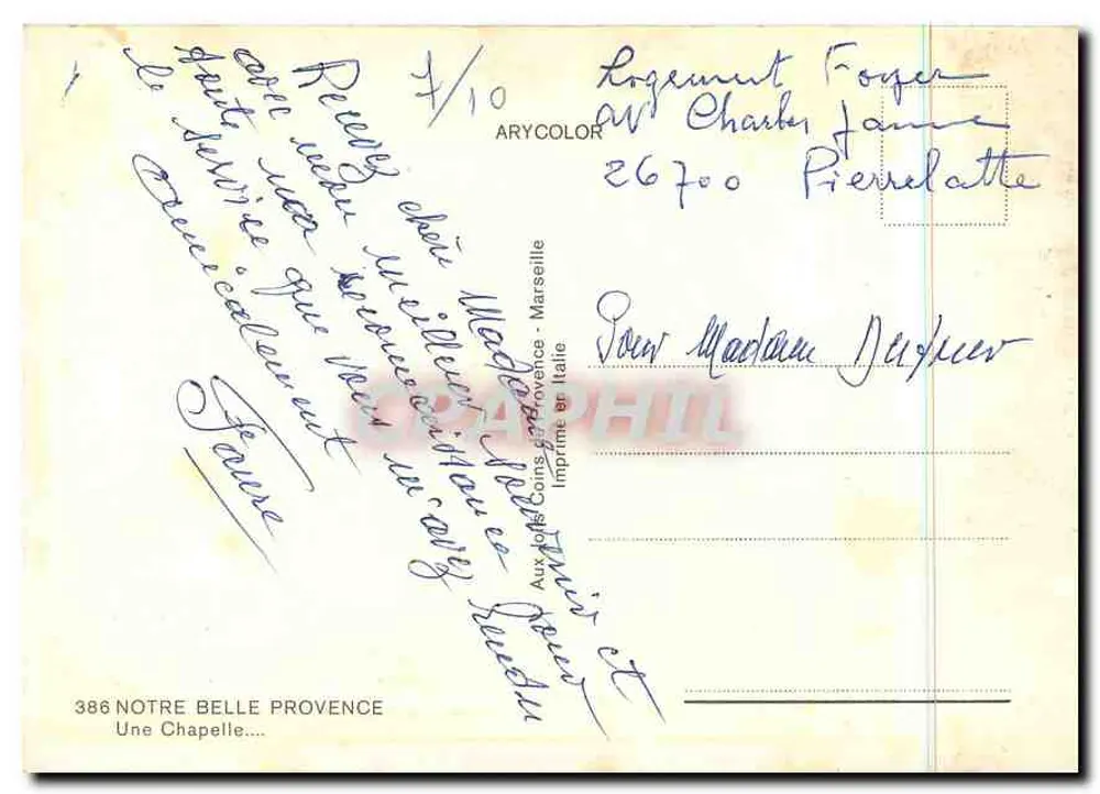 Uma Capela — Provence — editor Aurycolor, n° 386 - Verso