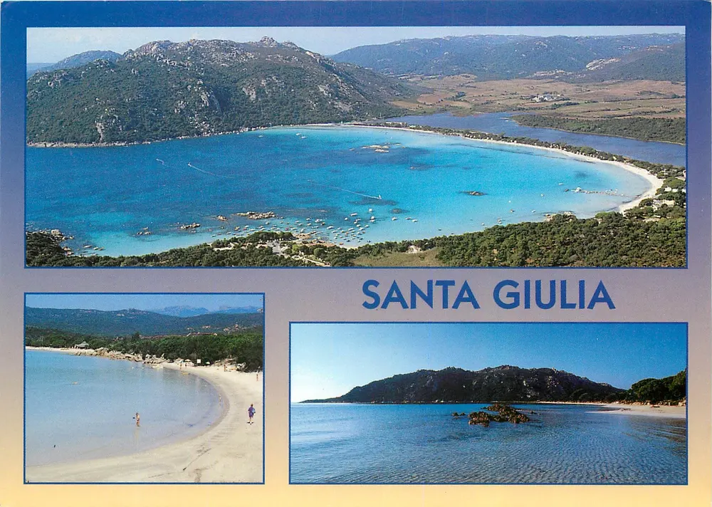 Santa Giulia — vista aérea e praias — Souvenir de Corse, SARL Desjobert - Frente