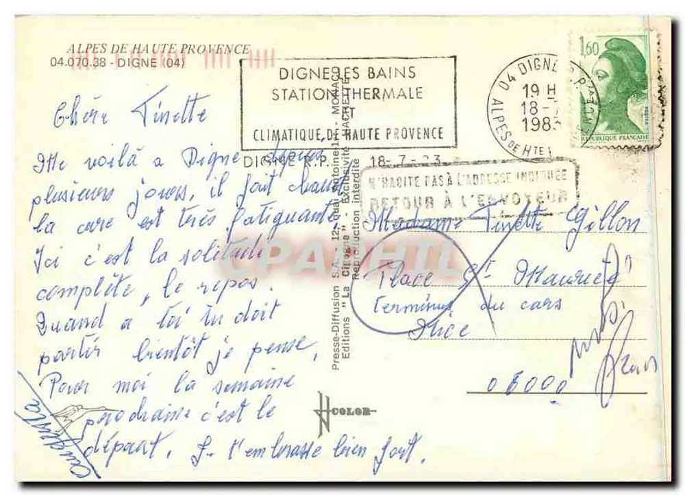 Digne - Lembrança de Digne — Presse-Diffusion "La Gironde" - Verso