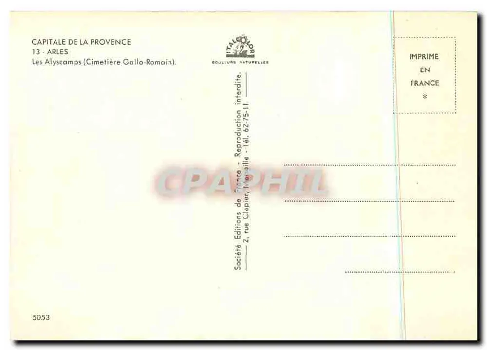 Les Alyscamps — Cimetière Gallo-Romain — Société des Éditions de France - Verso